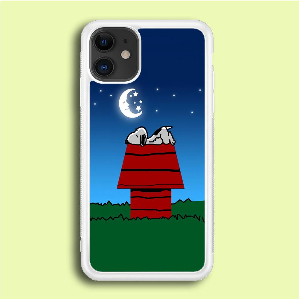 Snoopy Sleeps at Night iPhone 12 Mini Case-Rubber / White (2D Case)-Xtracase