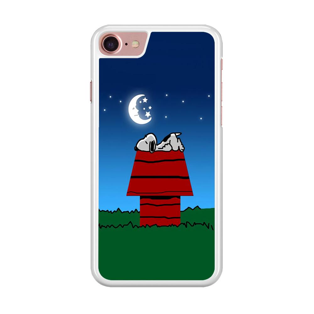 Snoopy Sleeps at Night iPhone 7 Case-Rubber / White (2D Case)-Xtracase