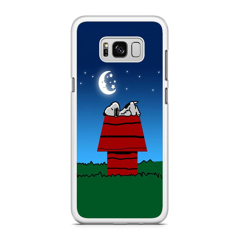 Snoopy Sleeps at Night Samsung Galaxy S8 Case-Rubber / White (2D Case)-Xtracase