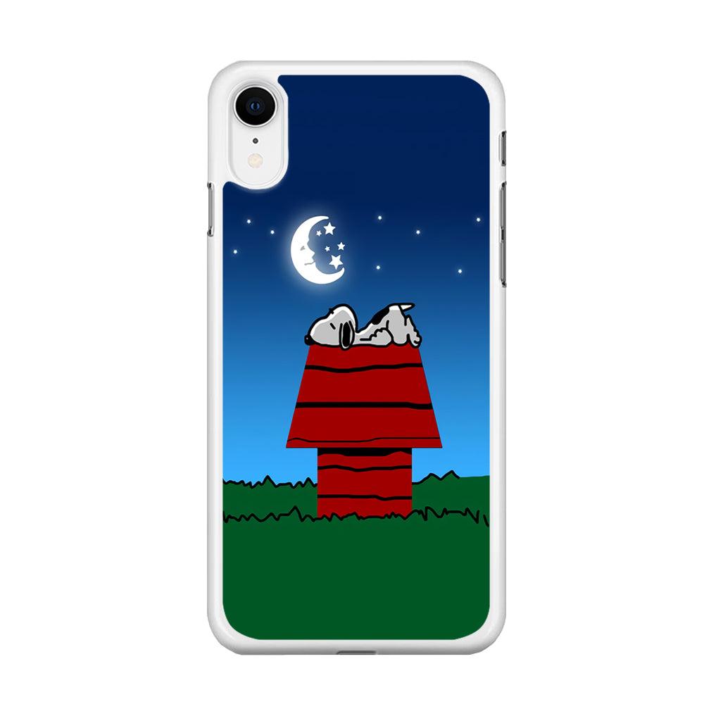 Snoopy Sleeps at Night iPhone XR Case-Rubber / White (2D Case)-Xtracase