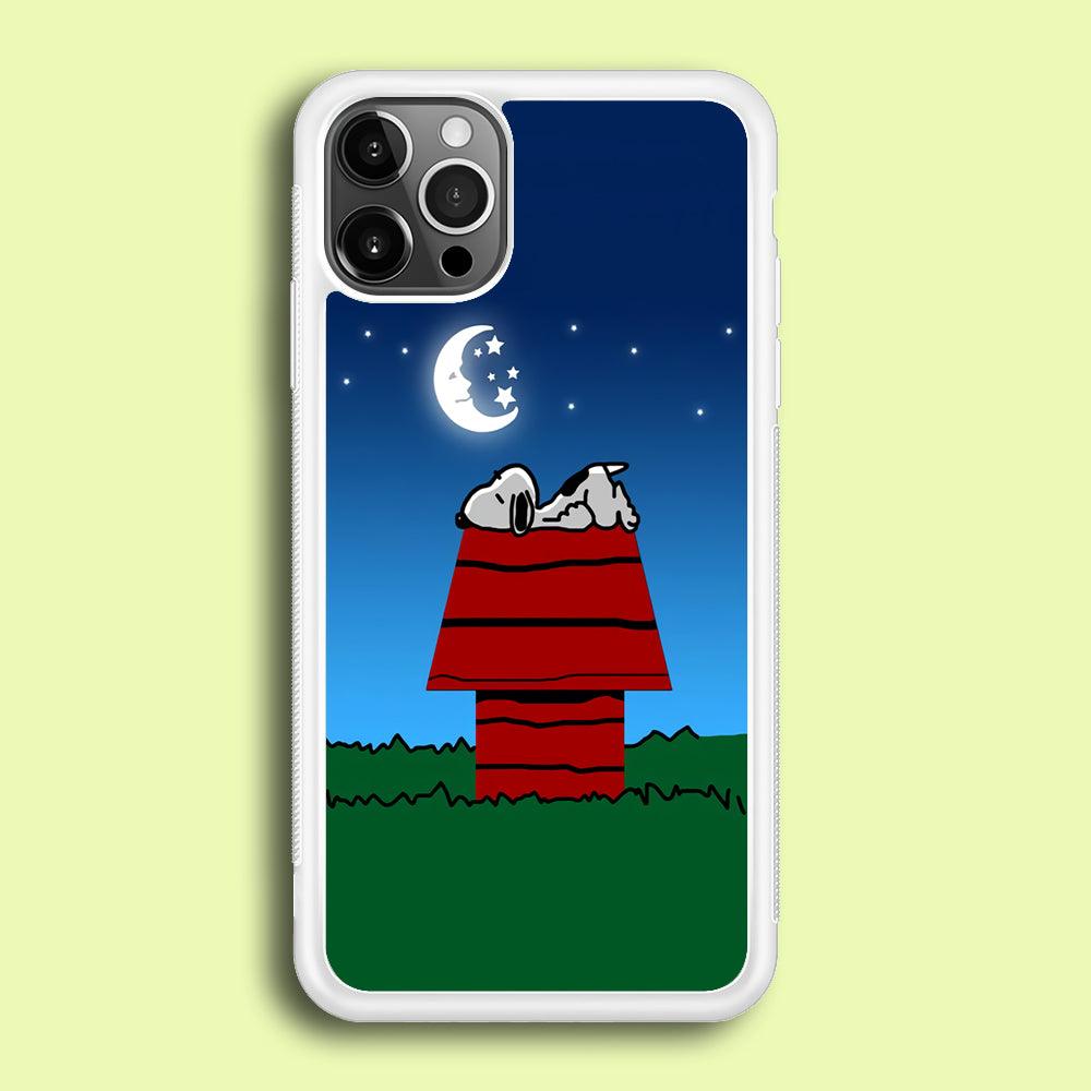 Snoopy Sleeps at Night iPhone 12 Pro Case-Rubber / White (2D Case)-Xtracase