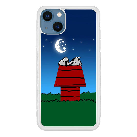 Snoopy Sleeps at Night iPhone 13 Mini Case-Rubber / White (2D Case)-Xtracase