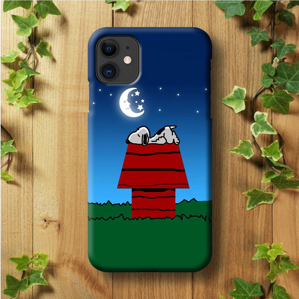 Snoopy Sleeps at Night iPhone 11 Case-Plastic / Full Wrap (3D Case)-Xtracase