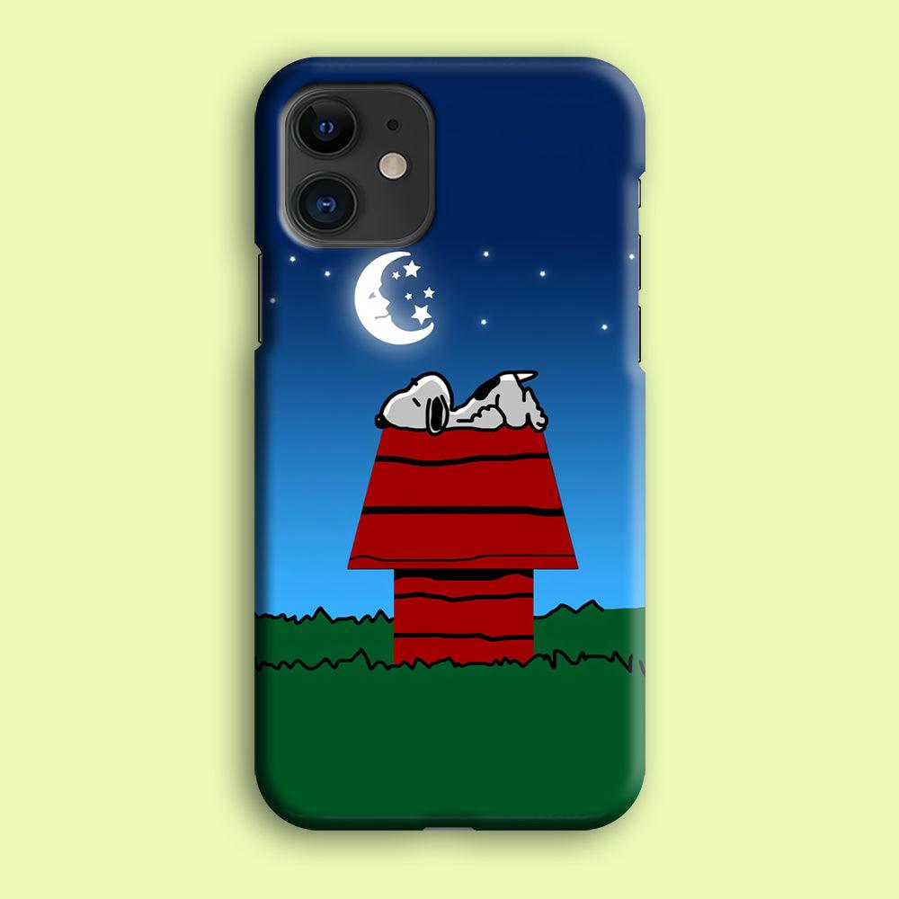 Snoopy Sleeps at Night iPhone 12 Mini Case-Plastic / Full Wrap (3D Case)-Xtracase