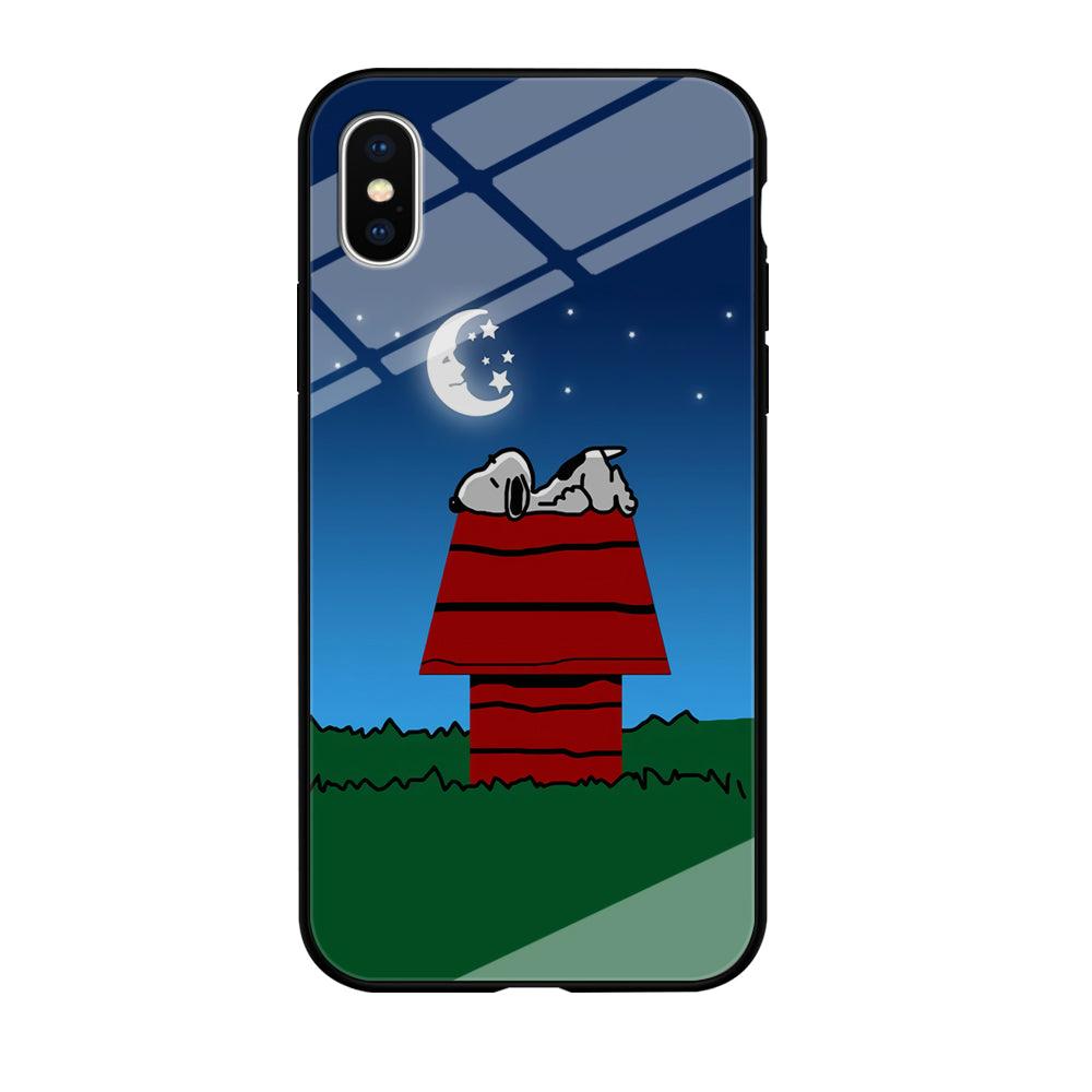 Snoopy Sleeps at Night iPhone Xs Case-Tempered Glass Case-Xtracase