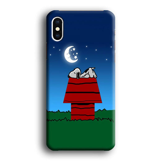 Snoopy Sleeps at Night iPhone X Case-Plastic / Full Wrap (3D Case)-Xtracase