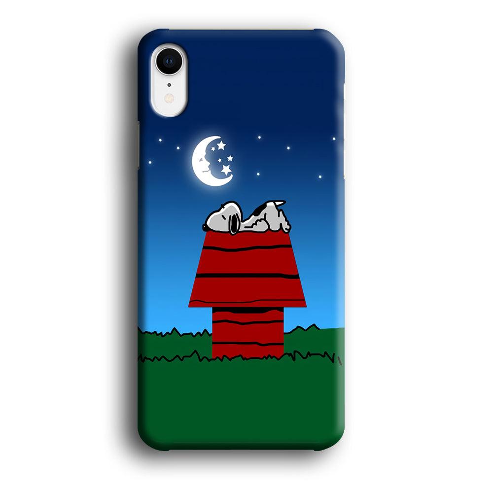 Snoopy Sleeps at Night iPhone XR Case-Plastic / Full Wrap (3D Case)-Xtracase