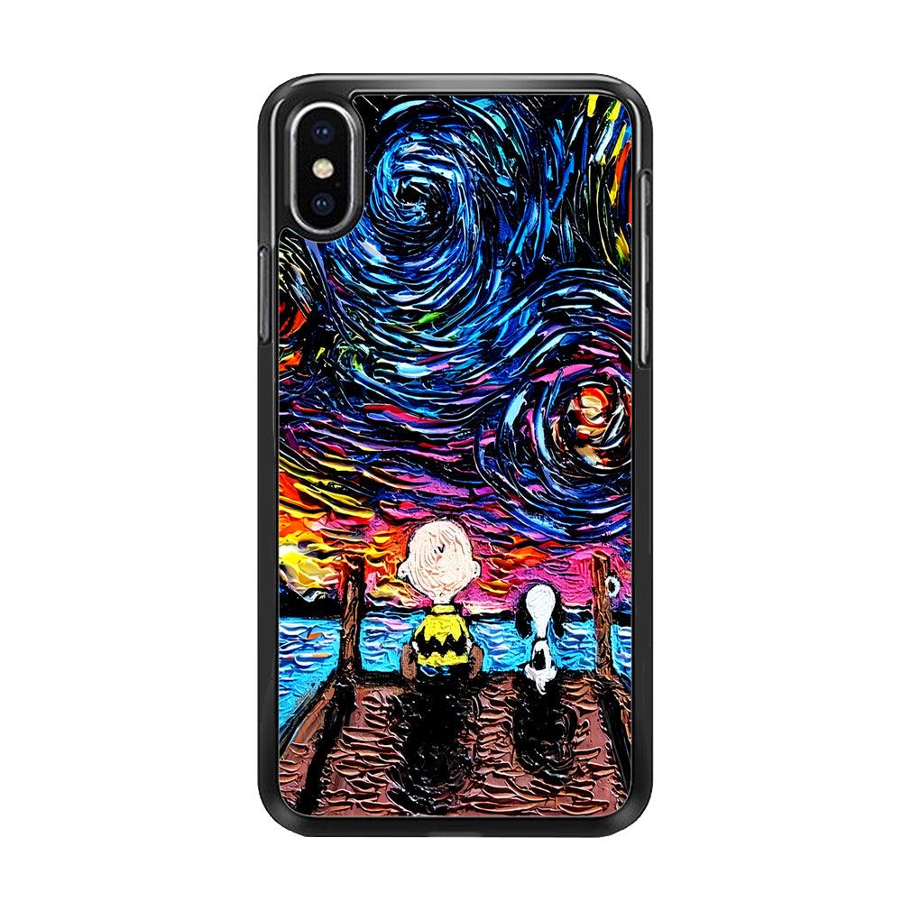 Snoopy Van Gogh's Starry Night iPhone Xs Case-Rubber / Black (2D Case)-Xtracase