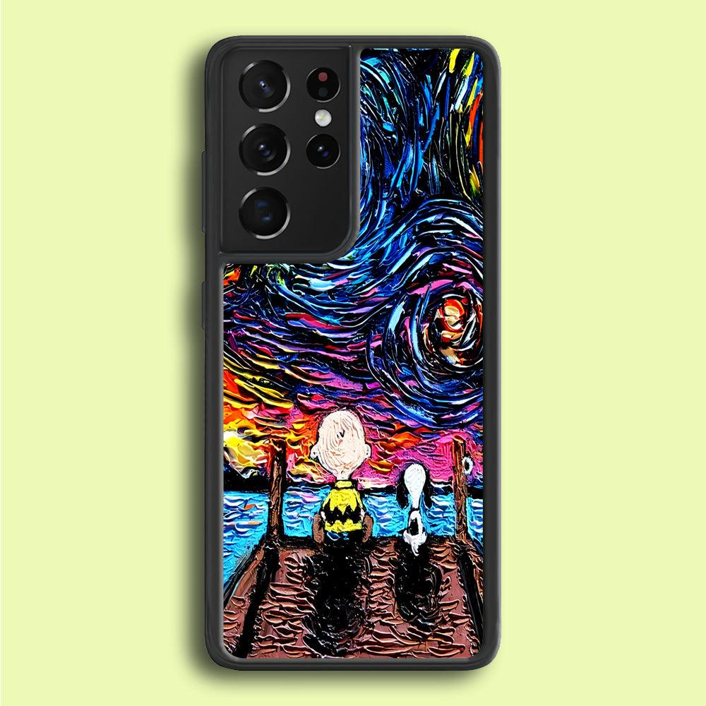 Snoopy Van Gogh's Starry Night Samsung Galaxy S25 Ultra Case-Rubber / White (2D Case)-Xtracase