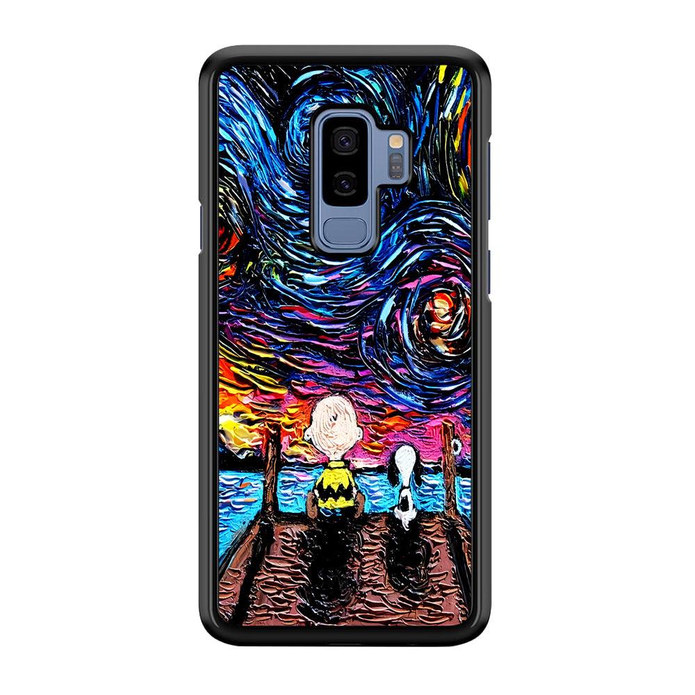 Snoopy Van Gogh's Starry Night Samsung Galaxy S9 Plus Case-Rubber / Black (2D Case)-Xtracase
