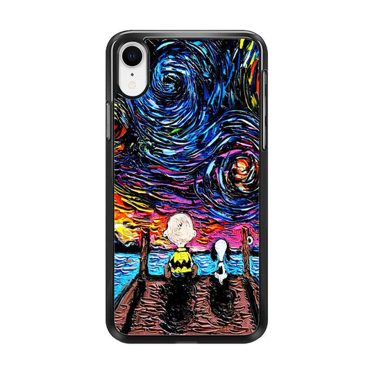 Snoopy Van Gogh's Starry Night iPhone XR Case-Rubber / Black (2D Case)-Xtracase