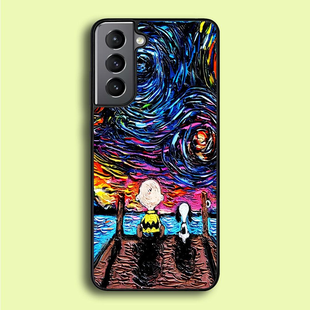 Snoopy Van Gogh's Starry Night Samsung Galaxy S21 Plus Case-Rubber / Black (2D Case)-Xtracase
