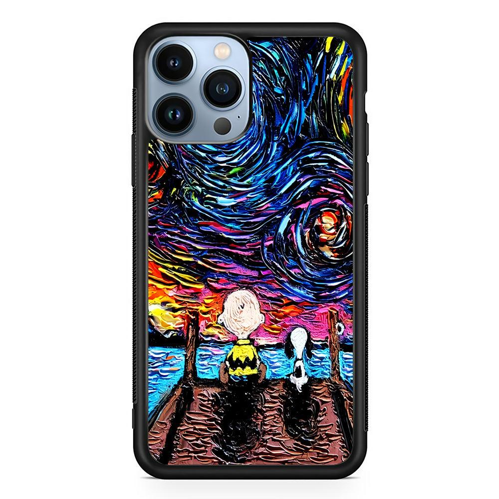 Snoopy Van Gogh's Starry Night iPhone 13 Pro Case-Rubber / Black (2D Case)-Xtracase