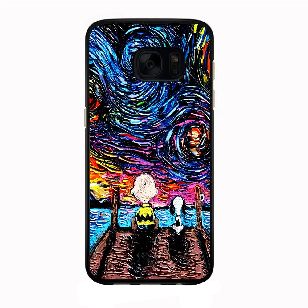 Snoopy Van Gogh's Starry Night Samsung Galaxy S7 Edge Case-Rubber / Black (2D Case)-Xtracase