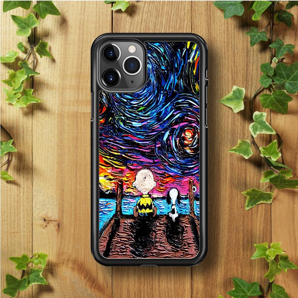 Snoopy Van Gogh's Starry Night iPhone 11 Pro Case-Rubber / Black (2D Case)-Xtracase