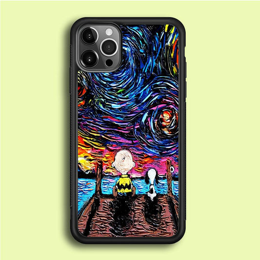 Snoopy Van Gogh's Starry Night iPhone 12 Pro Case-Rubber / Black (2D Case)-Xtracase