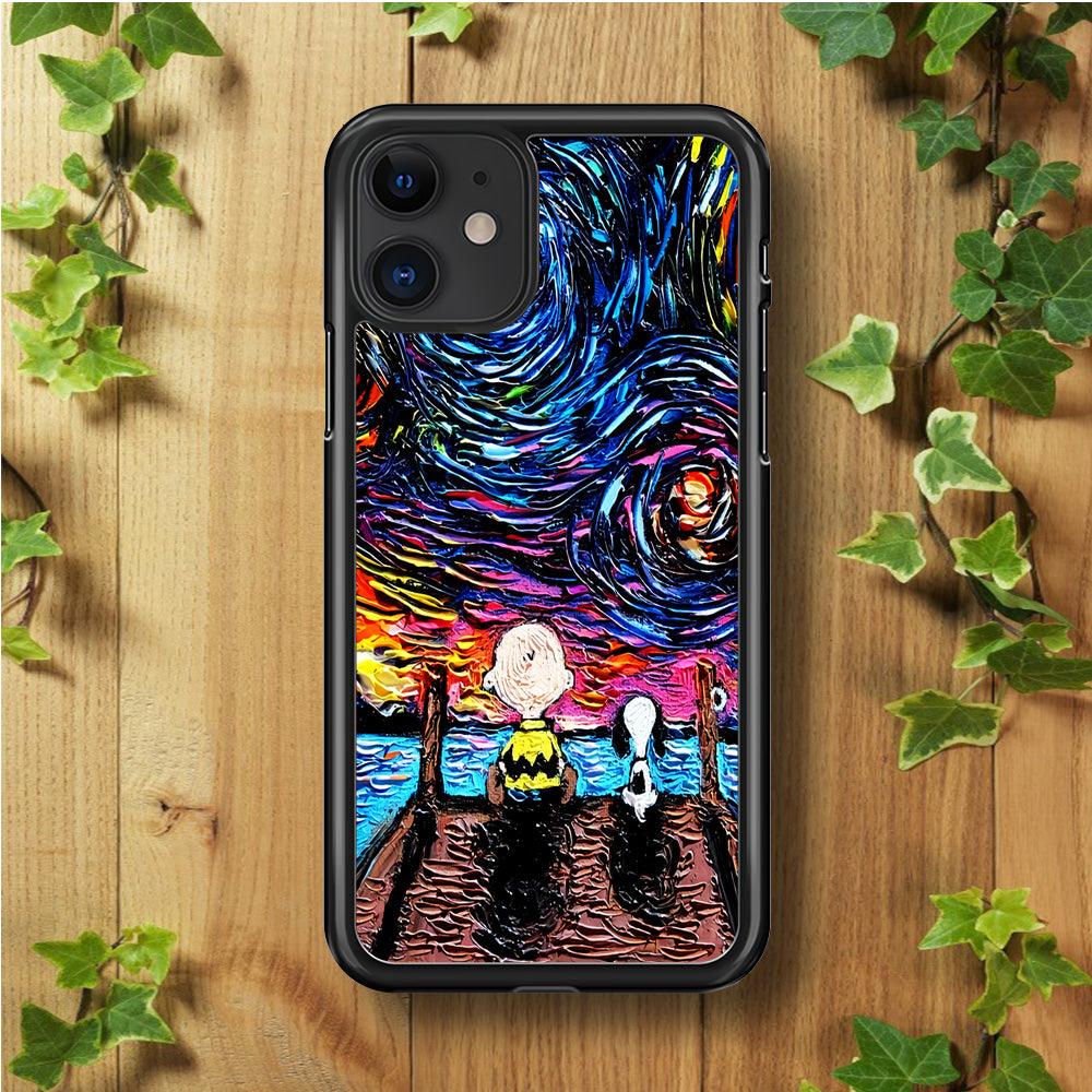 Snoopy Van Gogh's Starry Night iPhone 11 Case-Rubber / Black (2D Case)-Xtracase