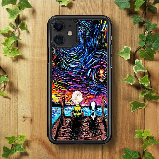 Snoopy Van Gogh's Starry Night iPhone 11 Case-Rubber / Black (2D Case)-Xtracase