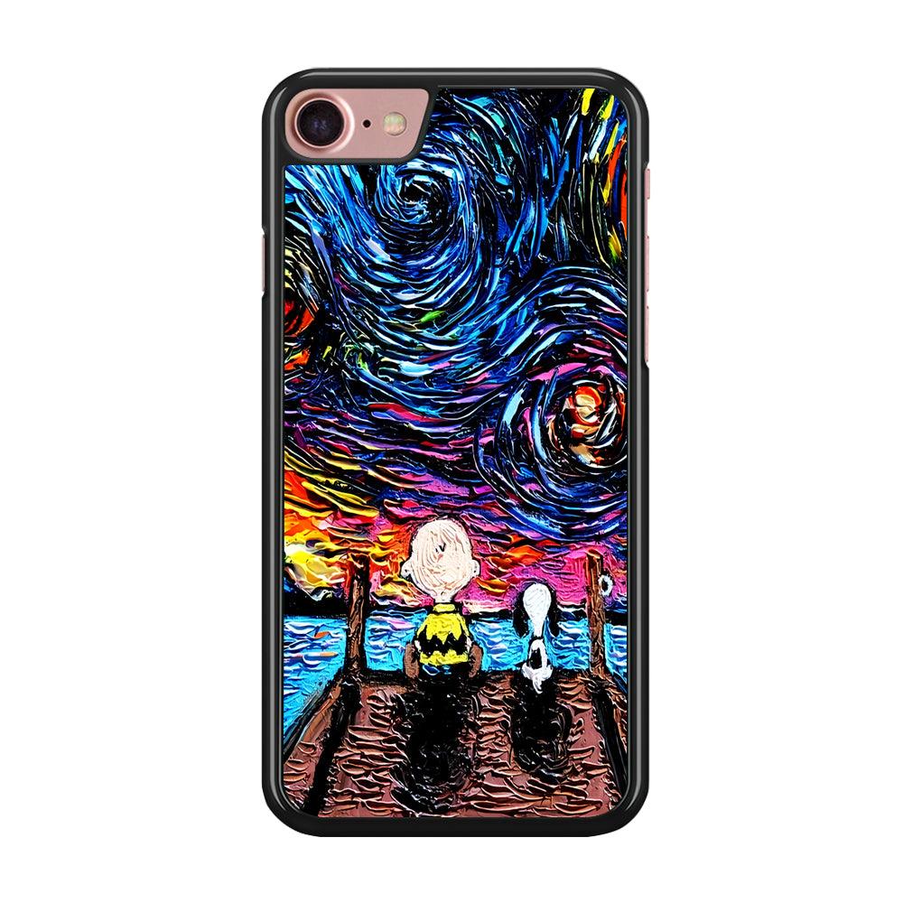 Snoopy Van Gogh's Starry Night iPhone SE 2020 Case-Rubber / Black (2D Case)-Xtracase