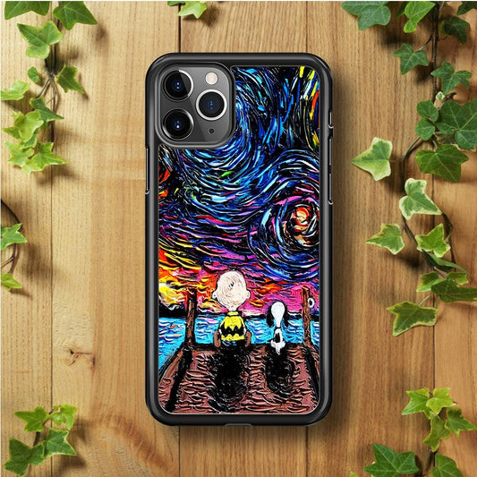 Snoopy Van Gogh's Starry Night iPhone 11 Pro Max Case-Rubber / Black (2D Case)-Xtracase