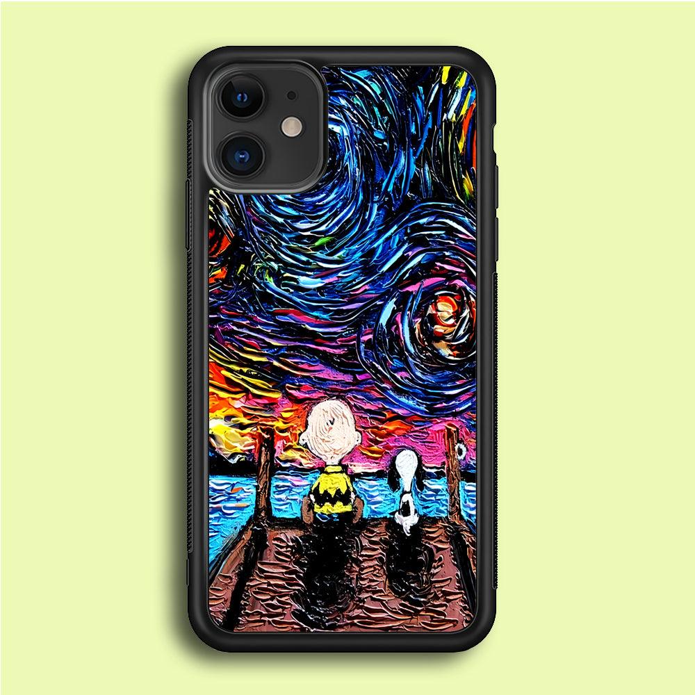 Snoopy Van Gogh's Starry Night iPhone 12 Case-Rubber / Black (2D Case)-Xtracase