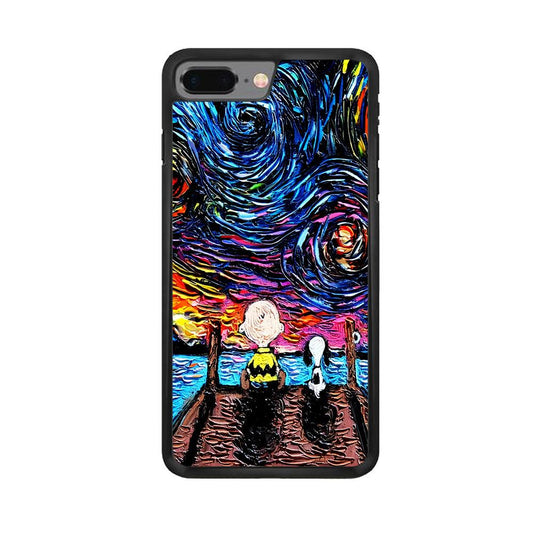 Snoopy Van Gogh's Starry Night iPhone 8 Plus Case-Rubber / Black (2D Case)-Xtracase