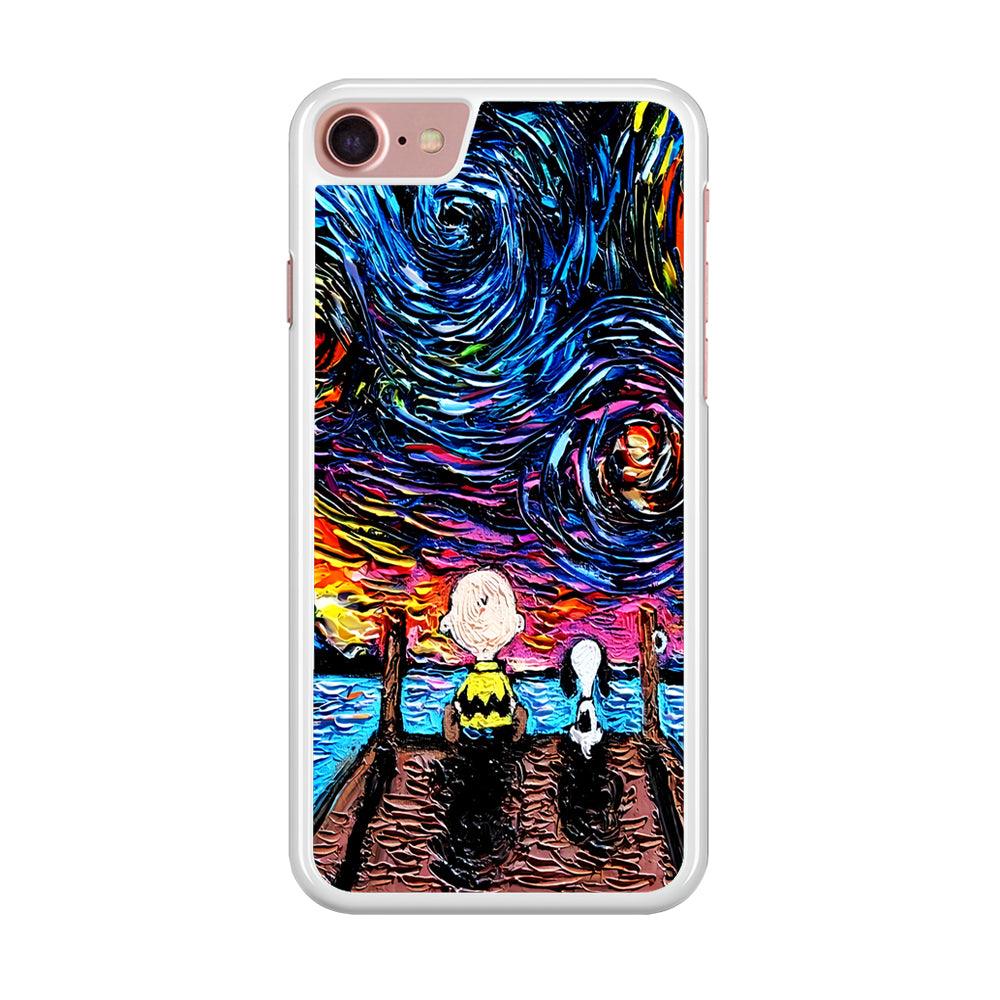Snoopy Van Gogh's Starry Night iPhone SE 2020 Case-Rubber / White (2D Case)-Xtracase