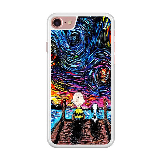 Snoopy Van Gogh's Starry Night iPhone SE 2020 Case-Rubber / White (2D Case)-Xtracase
