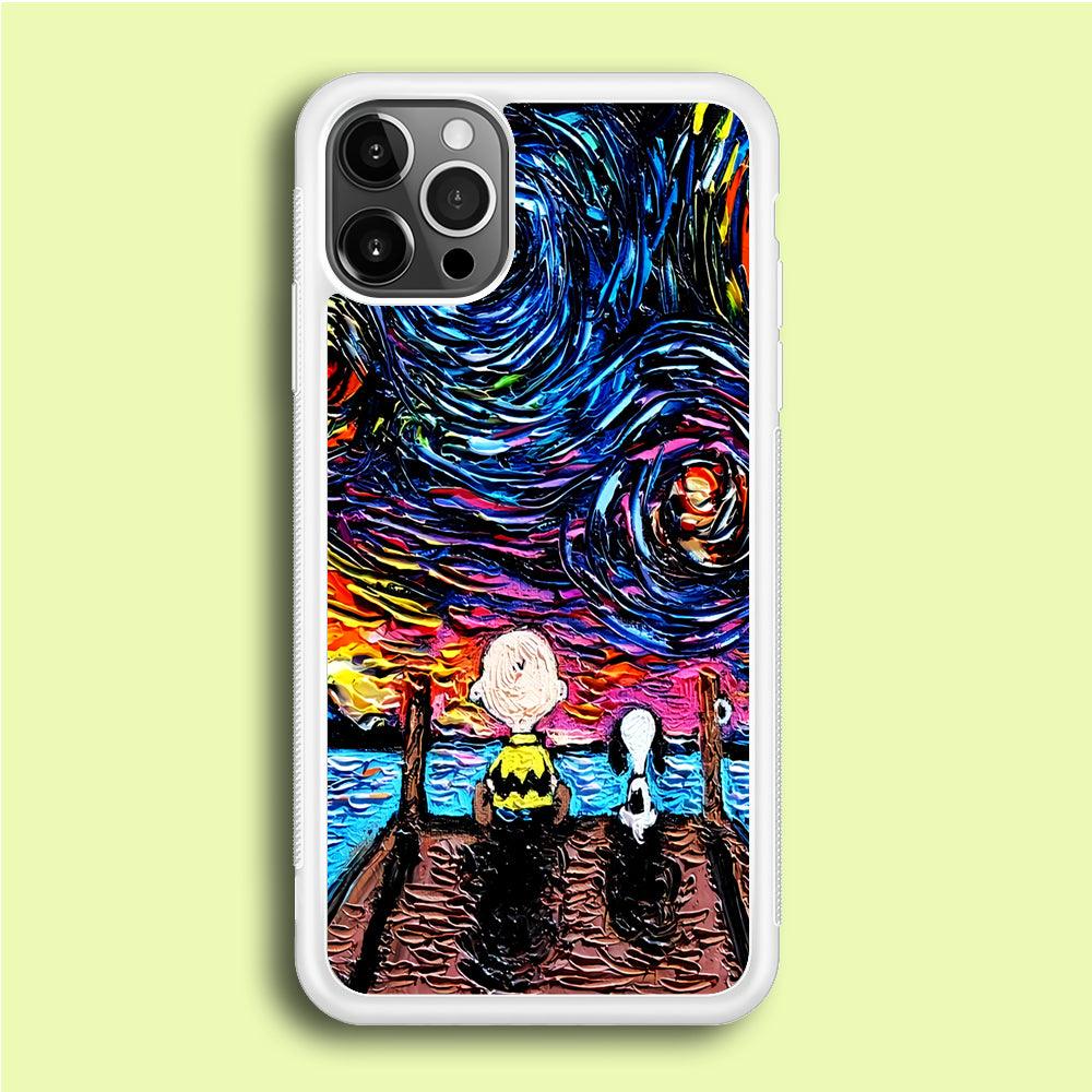 Snoopy Van Gogh's Starry Night iPhone 12 Pro Max Case-Rubber / White (2D Case)-Xtracase