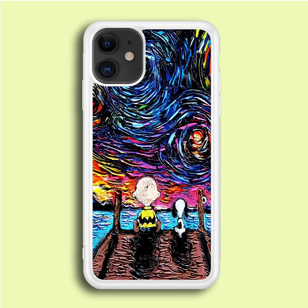 Snoopy Van Gogh's Starry Night iPhone 12 Case-Rubber / White (2D Case)-Xtracase