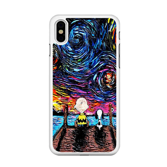 Snoopy Van Gogh's Starry Night iPhone Xs Case-Rubber / White (2D Case)-Xtracase