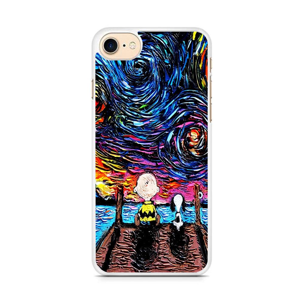 Snoopy Van Gogh's Starry Night iPhone 8 Case-Rubber / White (2D Case)-Xtracase