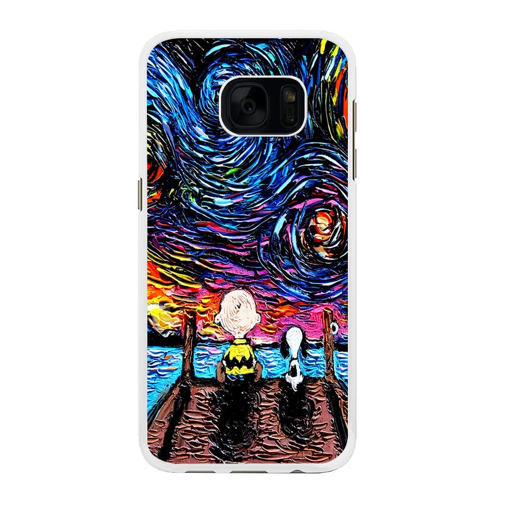 Snoopy Van Gogh's Starry Night Samsung Galaxy S7 Edge Case-Rubber / White (2D Case)-Xtracase