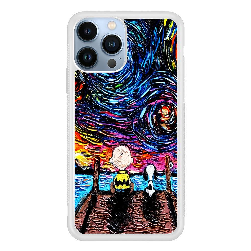 Snoopy Van Gogh's Starry Night iPhone 13 Pro Case-Rubber / White (2D Case)-Xtracase