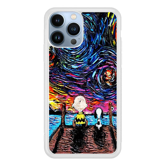 Snoopy Van Gogh's Starry Night iPhone 13 Pro Case-Rubber / White (2D Case)-Xtracase