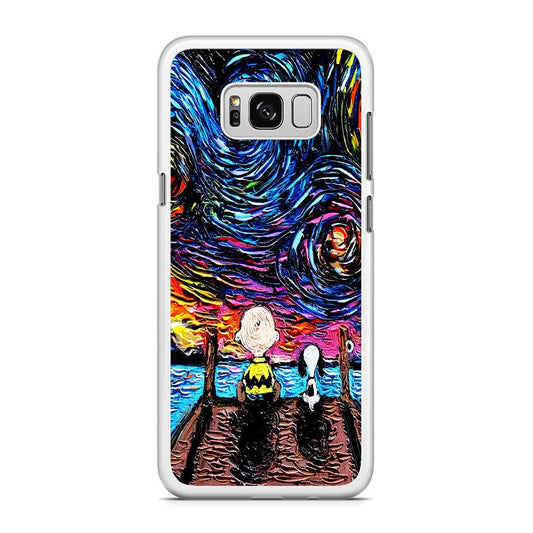 Snoopy Van Gogh's Starry Night Samsung Galaxy S8 Case-Rubber / White (2D Case)-Xtracase