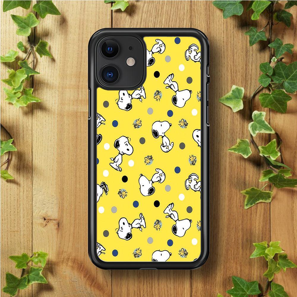 Snoopy and Woodstock Yellow Polka iPhone 11 Case-Rubber / Black (2D Case)-Xtracase