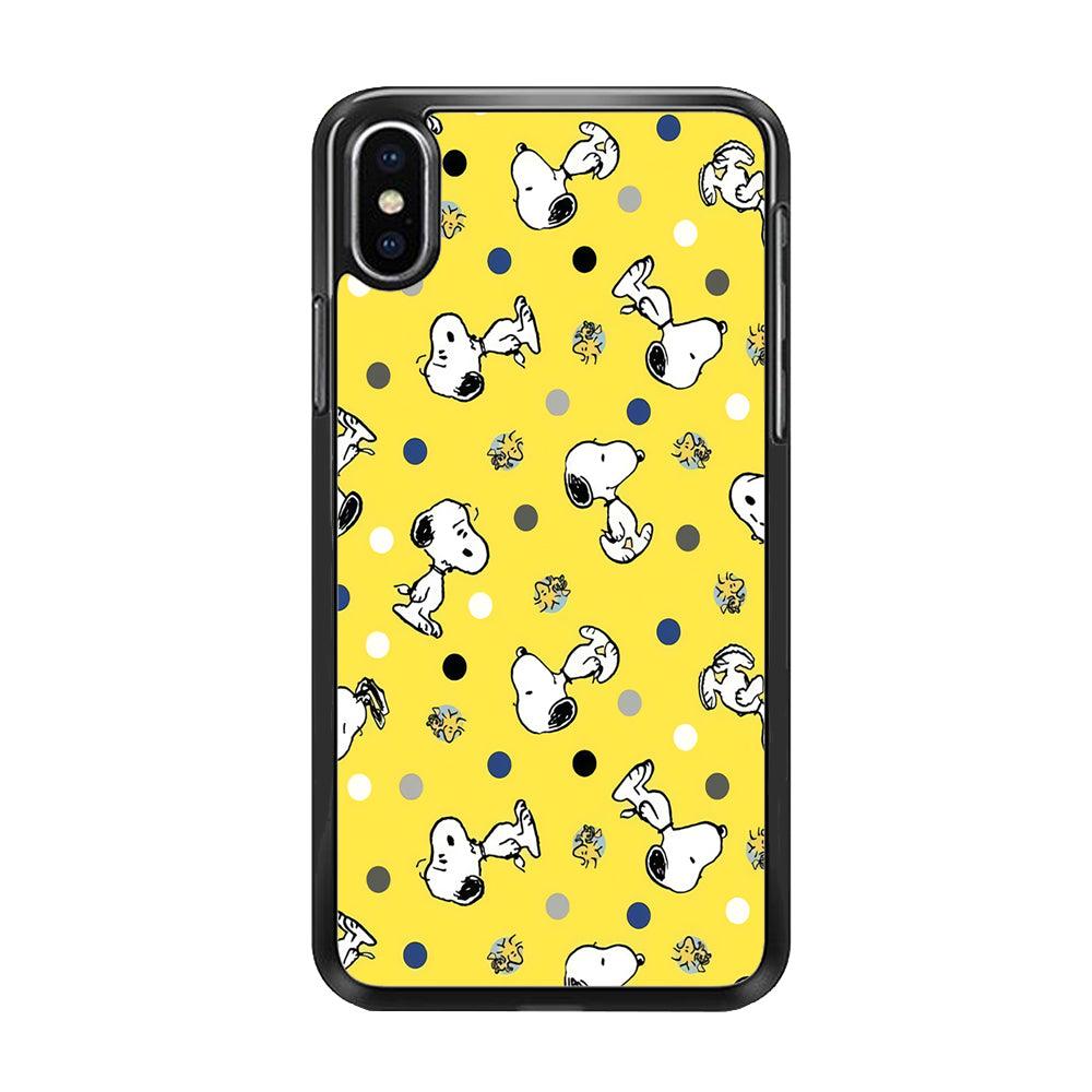 Snoopy and Woodstock Yellow Polka iPhone Xs Max Case-Rubber / Black (2D Case)-Xtracase