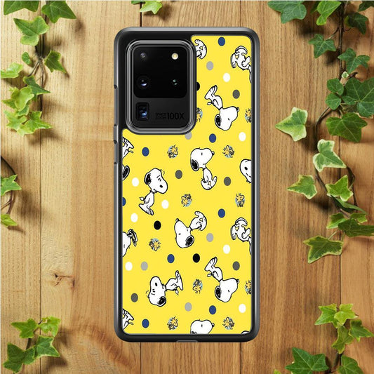 Snoopy and Woodstock Yellow Polka Samsung Galaxy S20 Ultra Case-Rubber / Black (2D Case)-Xtracase
