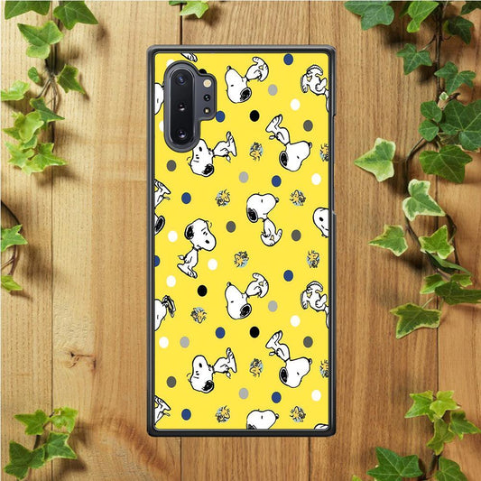 Snoopy and Woodstock Yellow Polka Samsung Galaxy Note 10 Plus Case-Rubber / Black (2D Case)-Xtracase