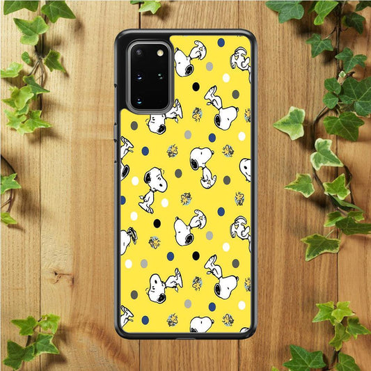Snoopy and Woodstock Yellow Polka Samsung Galaxy S20 Plus Case-Rubber / Black (2D Case)-Xtracase