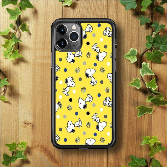 Snoopy and Woodstock Yellow Polka iPhone 11 Pro Case-Rubber / Black (2D Case)-Xtracase