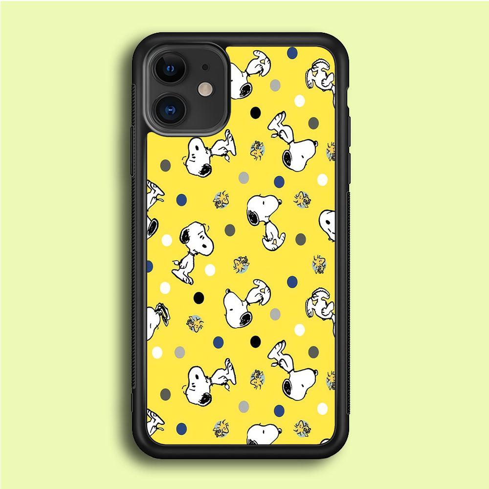 Snoopy and Woodstock Yellow Polka iPhone 12 Mini Case-Rubber / Black (2D Case)-Xtracase