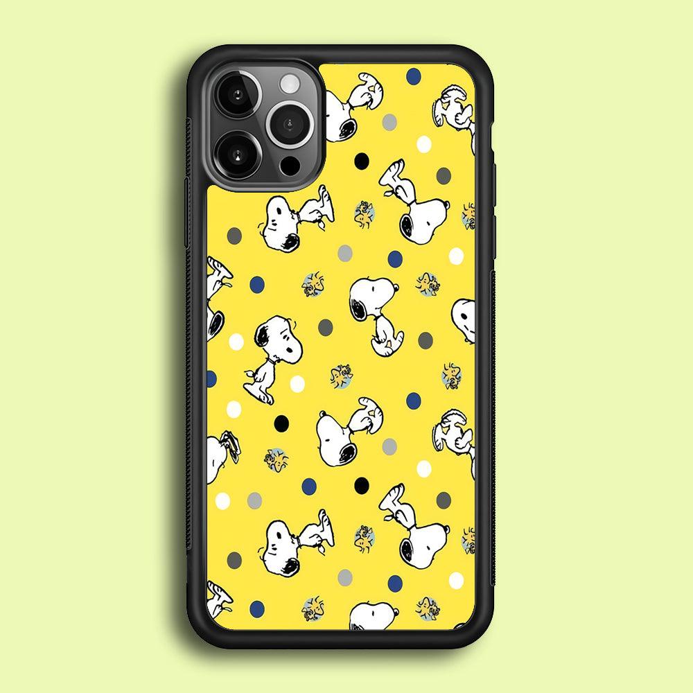 Snoopy and Woodstock Yellow Polka iPhone 12 Pro Max Case-Rubber / Black (2D Case)-Xtracase