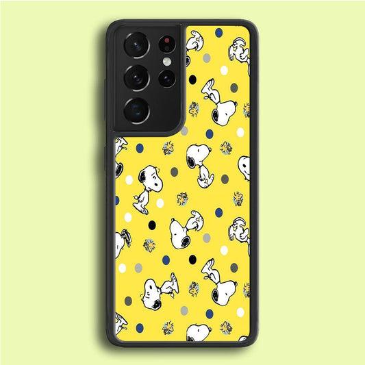 Snoopy and Woodstock Yellow Polka Samsung Galaxy S21 Ultra Case-Plastic / Full Wrap (3D Case)-Xtracase