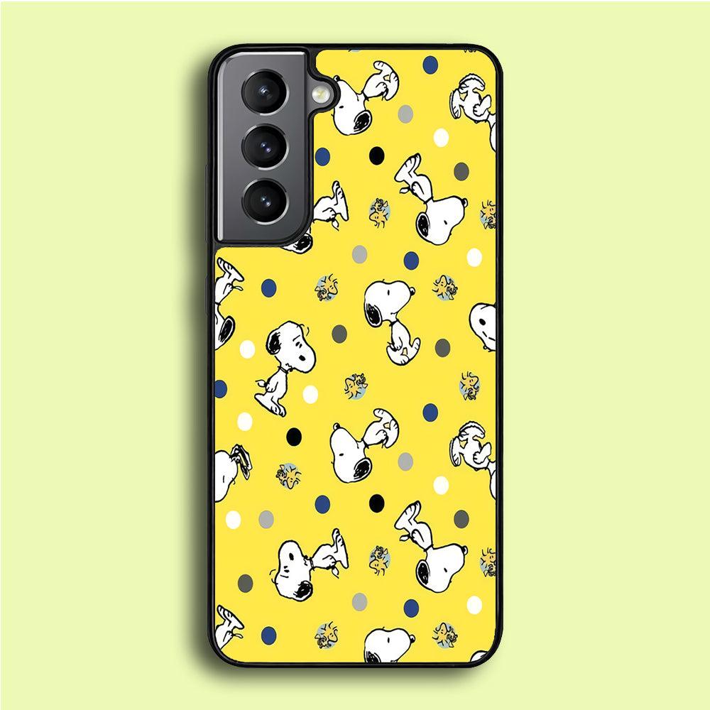Snoopy and Woodstock Yellow Polka Samsung Galaxy S21 Plus Case-Rubber / Black (2D Case)-Xtracase
