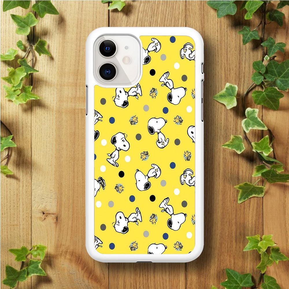 Snoopy and Woodstock Yellow Polka iPhone 11 Case-Rubber / White (2D Case)-Xtracase