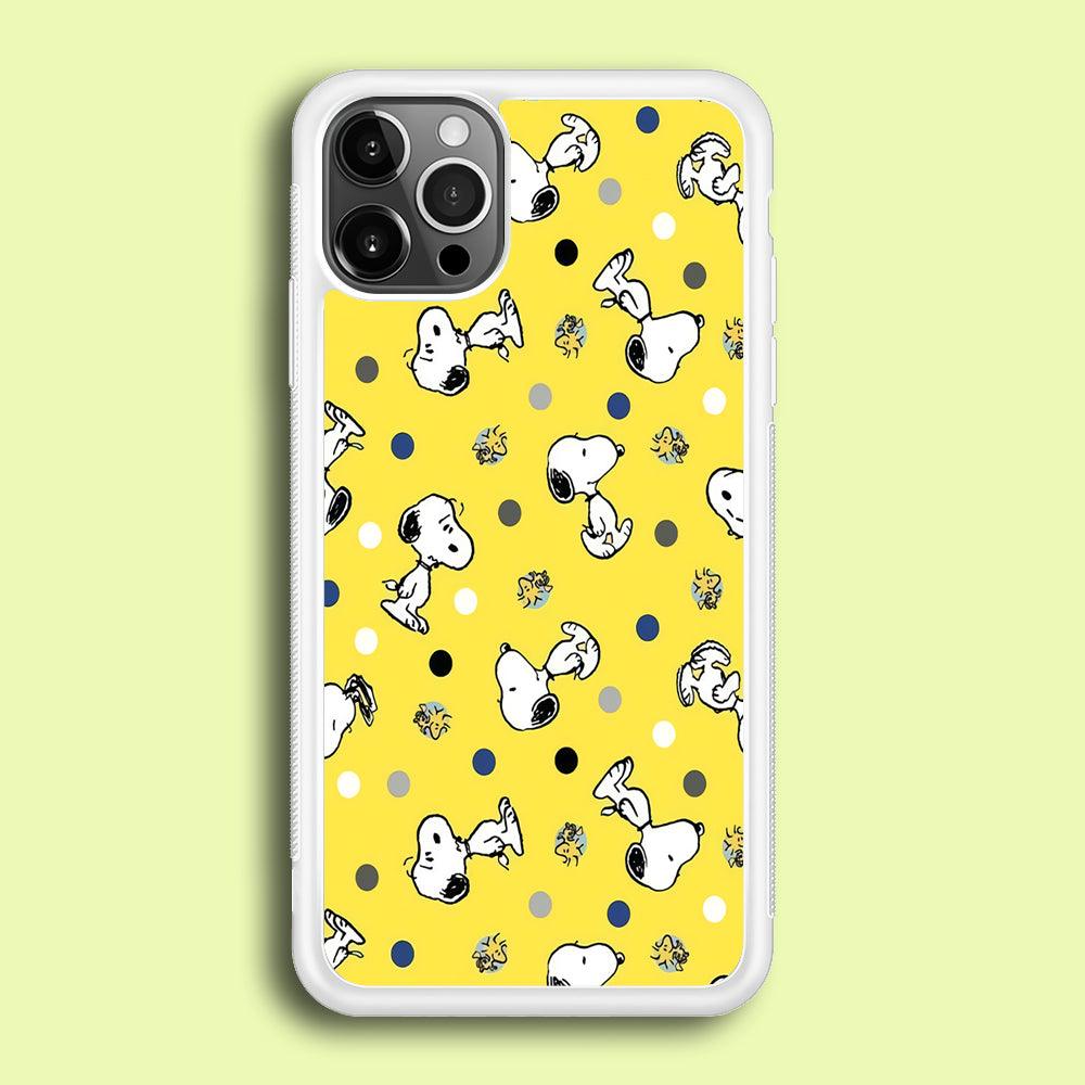 Snoopy and Woodstock Yellow Polka iPhone 12 Pro Case-Rubber / White (2D Case)-Xtracase