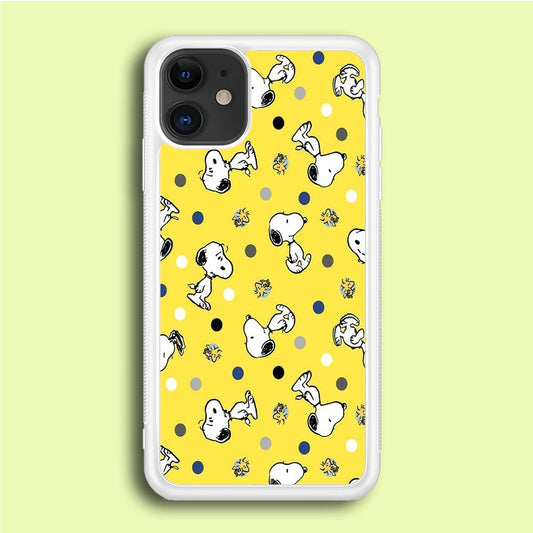 Snoopy and Woodstock Yellow Polka iPhone 12 Mini Case-Rubber / White (2D Case)-Xtracase