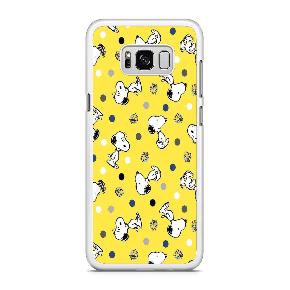 Snoopy and Woodstock Yellow Polka Samsung Galaxy S8 Case-Rubber / White (2D Case)-Xtracase